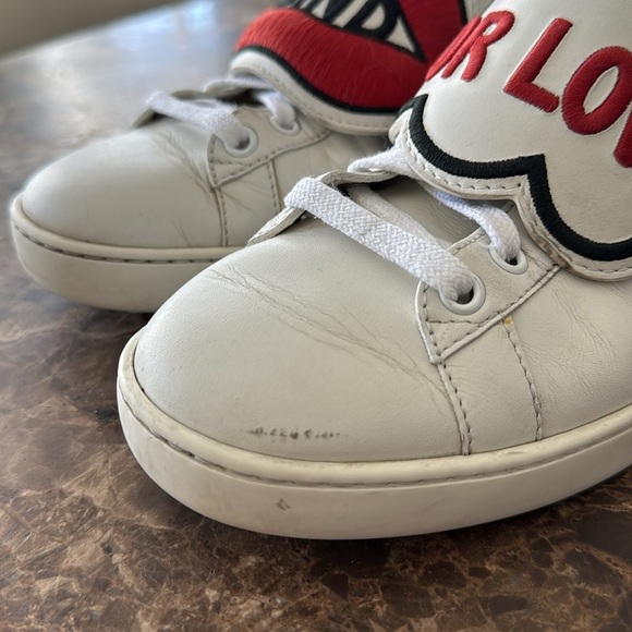 White Sneakers with Red and Black Patches - Picture 5 of 12